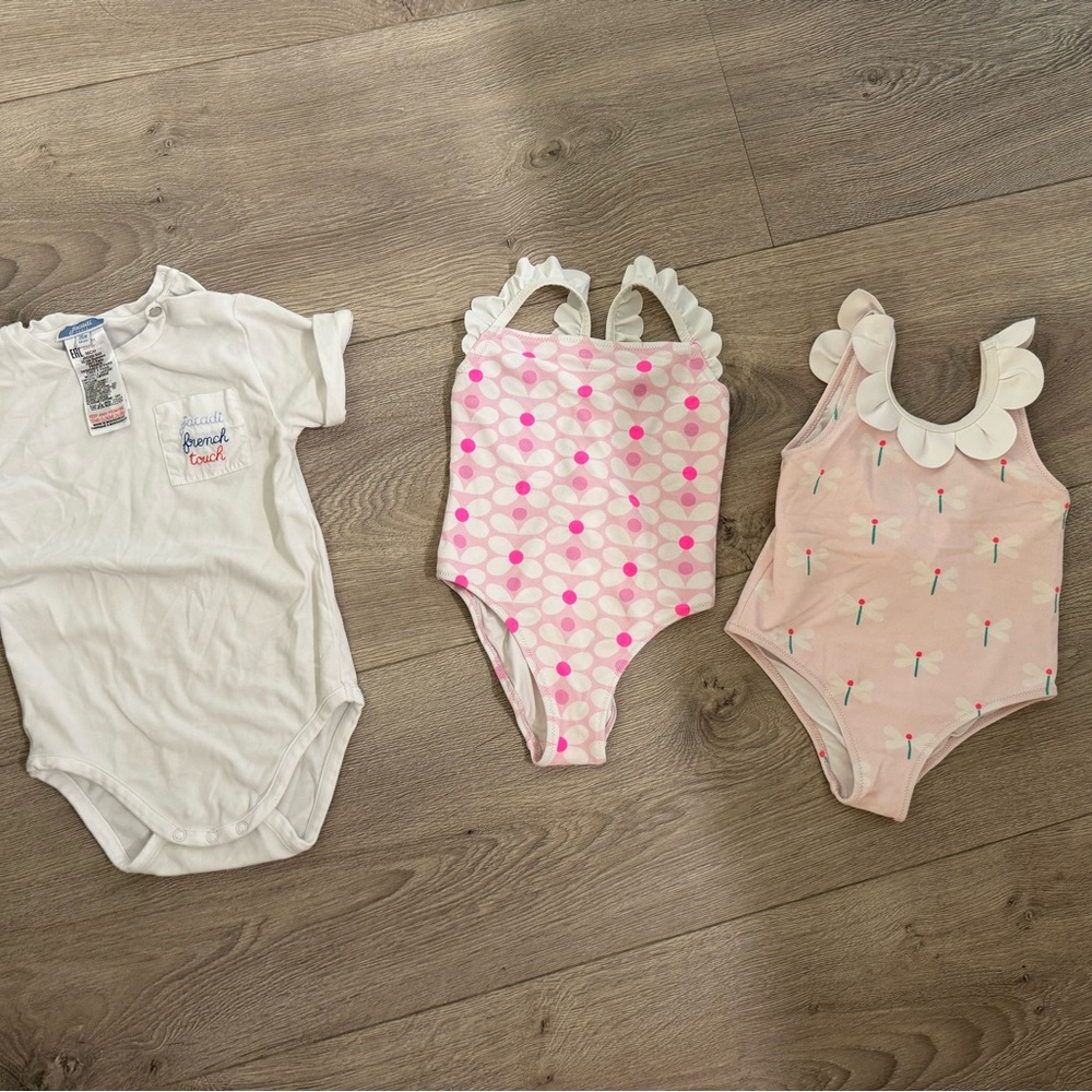 Jacadi Pink and Cream Bodysuit Trio